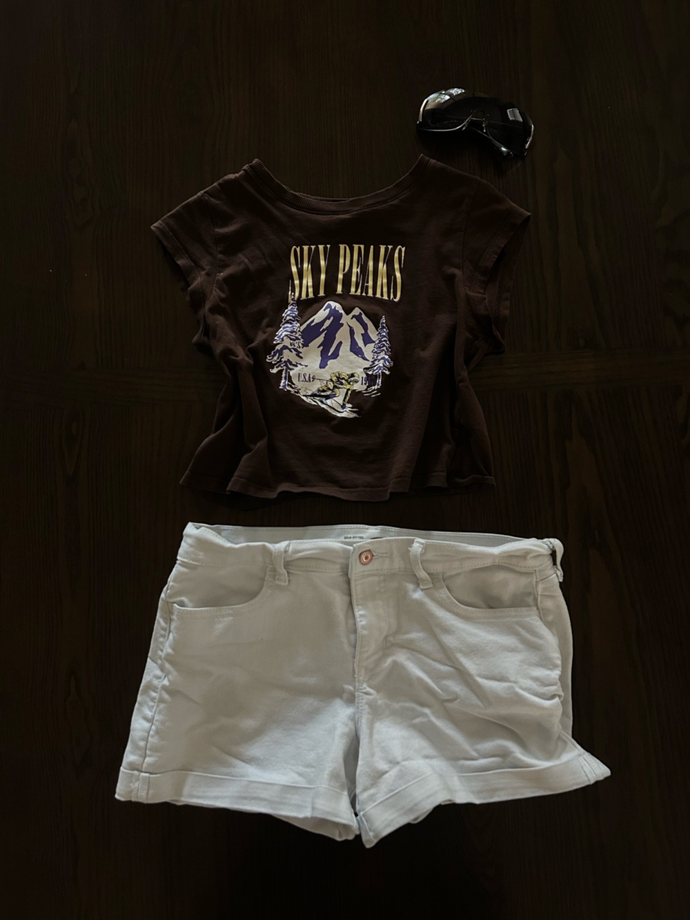 H&M Brown Cropped muscle sleeve T-Shirt
